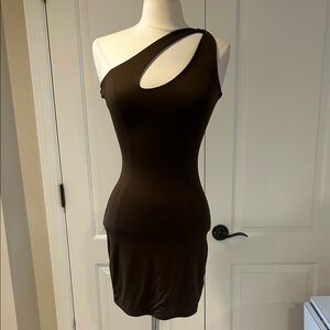 New Windsor Elegant Brown One-Shoulder Dress